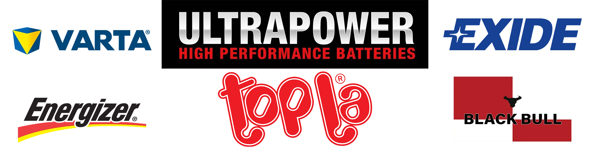 Varta, Topla, Exide, UltraPower, Energizer, BlackBull